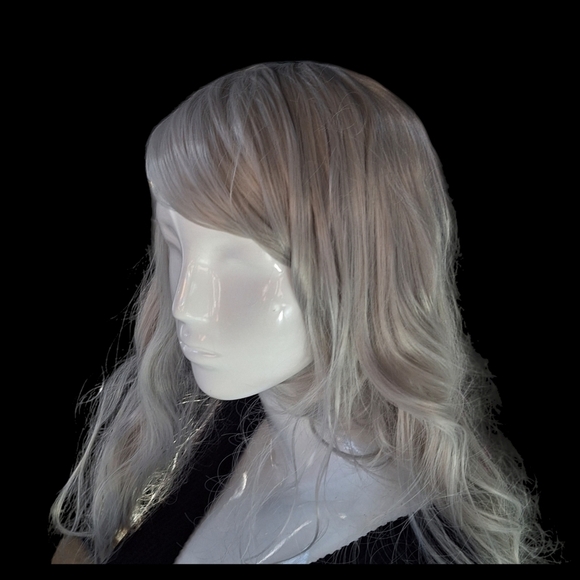 Platinum Salt & Pepper Layered Look White Color Long Hair With Wave/Wear My Wig - Picture 4 of 13